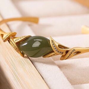 NEW-Diamond-Studded Green Jade Bracelet.